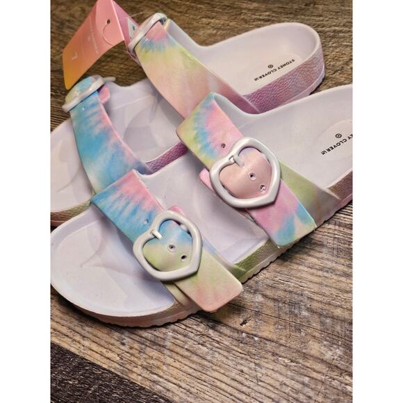 Stoney clover target slip on rubber sandals Womens 7 (youth 5) tiedye hearts - Picture 2 of 5